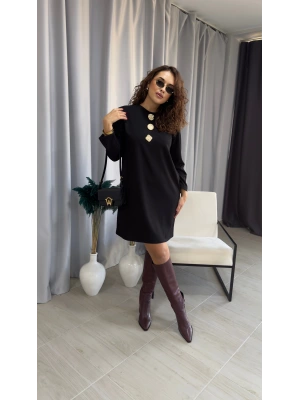 Siyah Gold Düğme Detaylı Elbise