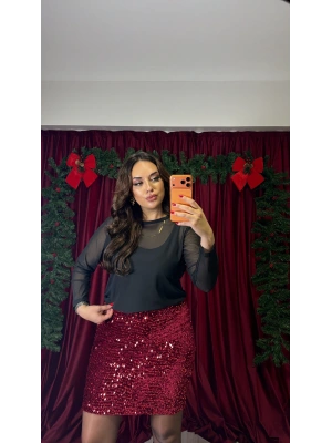 Siyah İkili Tül Bluz