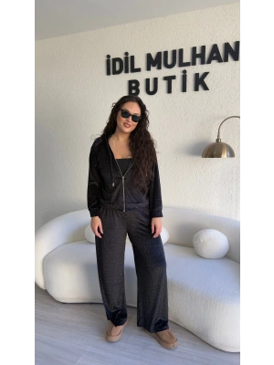 Siyah Kadife Taşlı Takım