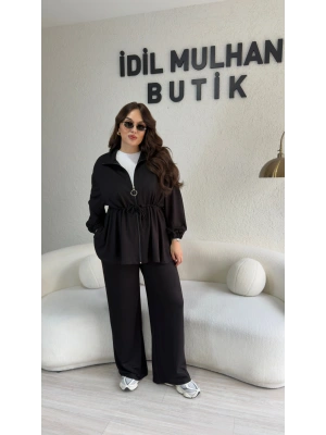 Siyah Likralı Kristal Bel Büzgülü Takım