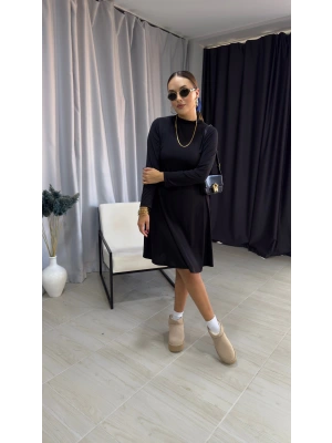 Siyah Midi Boy Sandy Elbise