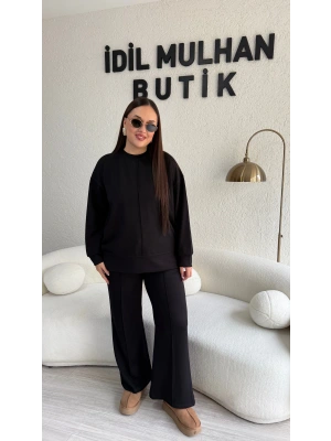 Siyah Önü Çizgi Detaylı Pamuklu Takım