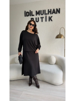 Siyah Oysh Kumaş İkili Elbise