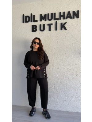 Siyah Oysh Kumaş Yanı Çıtçıtlı Takım