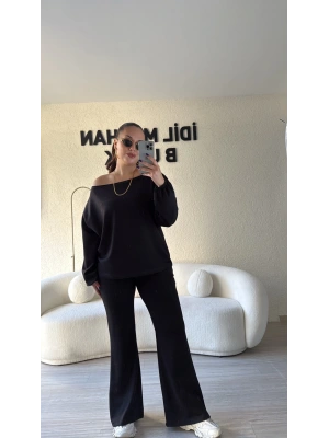 Siyah Oysho Kumaş Asimetrik Yaka Takım