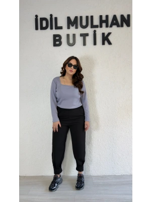 Siyah Paçası Pensli Pantolon