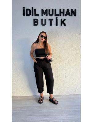 Siyah Keten Şalvar Pantolon