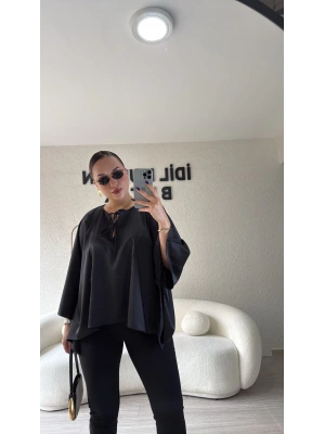 Siyah Saten Yarasa Kol Bluz