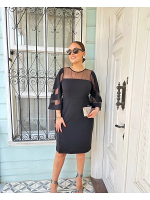 Siyah Scuba Krep Kumaş Büyük Beden Elbise