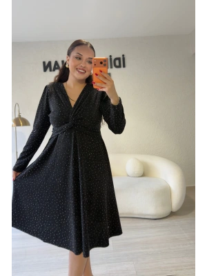 Siyah Sim Işıltılı Kruvaze Elbise