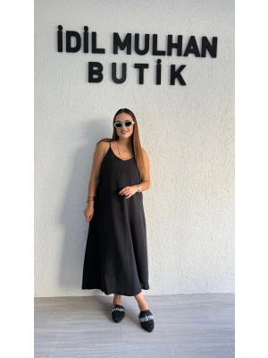 Siyah Tensel Askılı Elbise