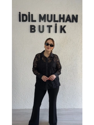 Siyah Transparan Dantel Gömlek