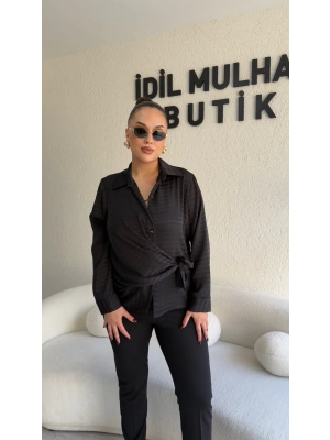 Siyah Yandan Bağlamalı Gömlek