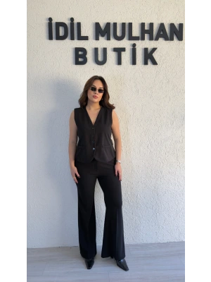 Siyah Yüksek Bel İspanyol Paça Pantolon