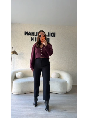 Siyah Zr Model Yüksek Bel Pantolon