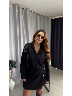 Taş İşleme Detaylı Siyah Gömlek