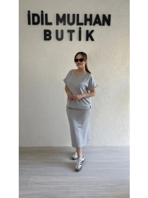 Taş Rengi V Yaka Etekli Takım