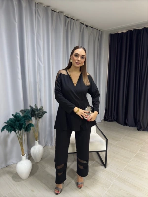 Tül Detaylı Ceket Pantolon Takım