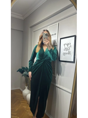 Zümrüt Yeşili Kadife Elbise