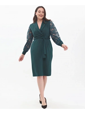 Zümrüt Yeşili Kruvaze Yaka Elbise