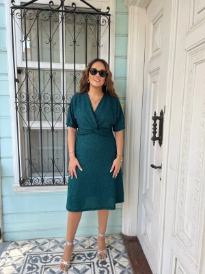 Zümrüt Yeşili Simli Elbise