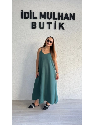 Zümrüt Yeşili Tensel Askılı Elbise