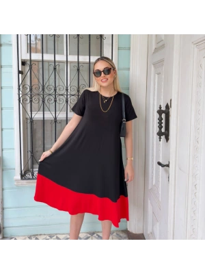 Eteği Kırmızı Büyük Beden Elbise