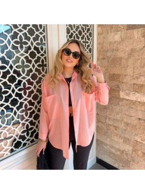 Toz Pembe %100 Keten Gömlek