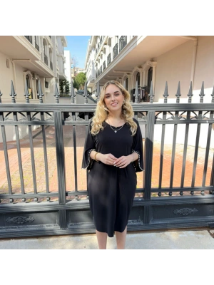 Yarasa Kol İnci Detaylı Elbise