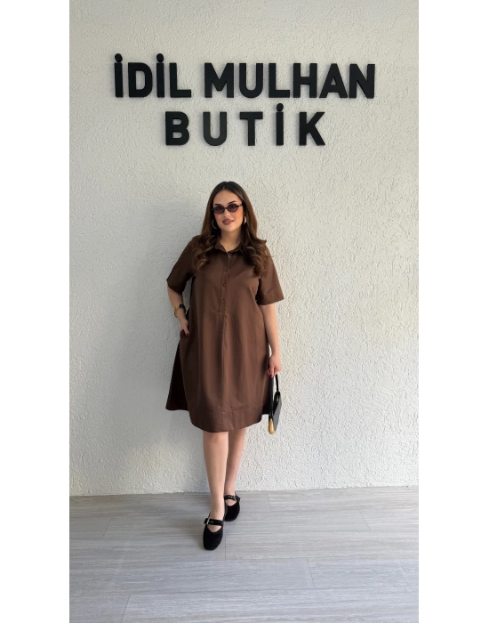 Acı Kahve Gömlek Elbise