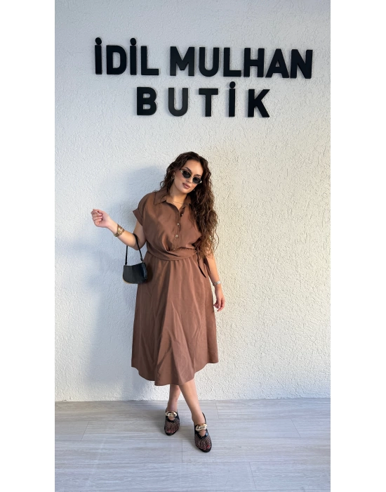 Acı Kahve Önden Bağlamalı Pinko Elbise