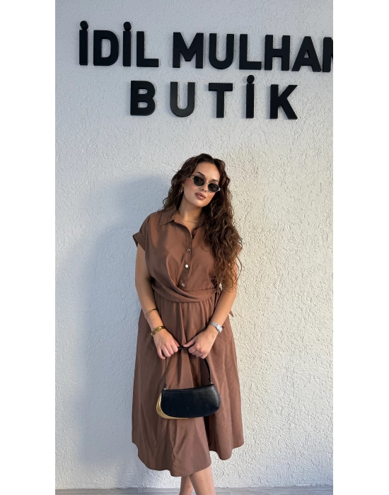 Acı Kahve Önden Bağlamalı Pinko Elbise