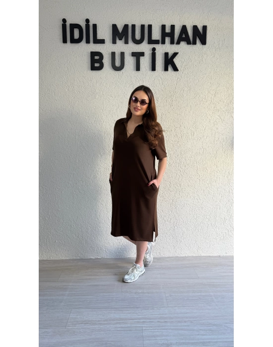 Acı Kahve Polo Yaka Modal Kumaş Elbise