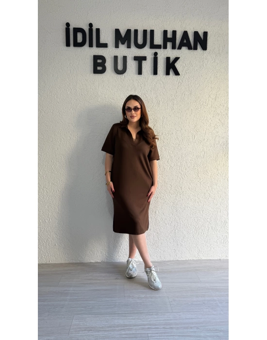 Acı Kahve Polo Yaka Modal Kumaş Elbise