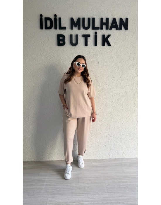 Bej Kısa Kol Modal Takım