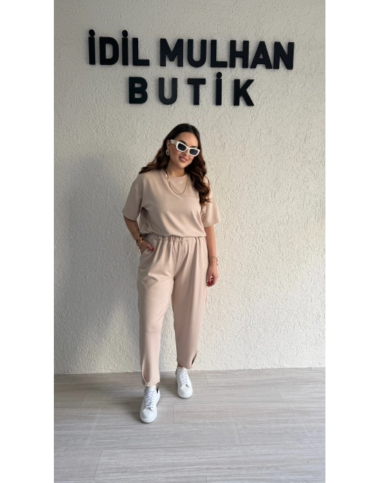 Bej Kısa Kol Modal Takım