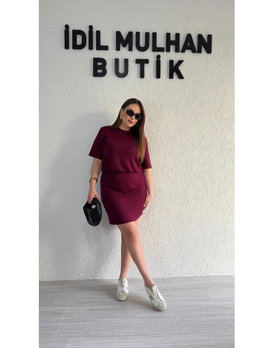 Bordo Belden Gizli Elbise