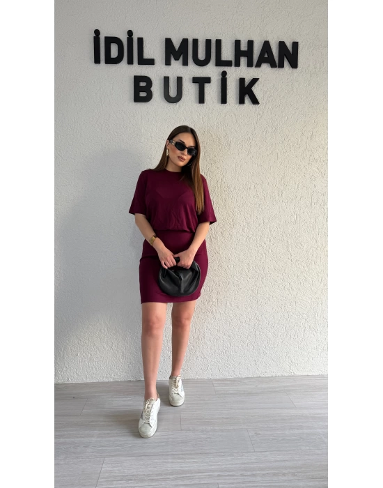 Bordo Belden Gizli Elbise