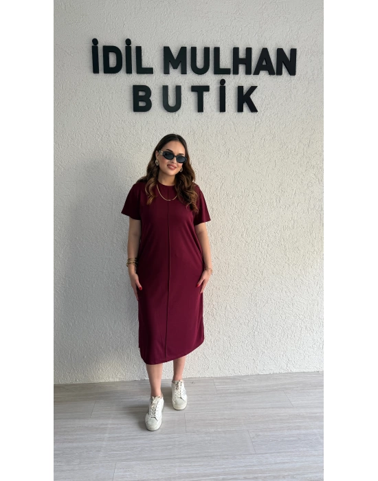 Bordo Oysh Kumaş Basic Elbise