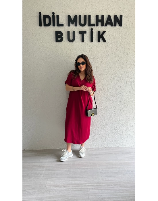 Bordo Pamuklu Elbise