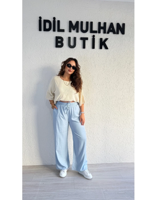Buz Mavisi Beli Lastikli Tensel Pantolon