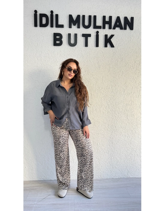 Gri Tensel Oversize Gömlek