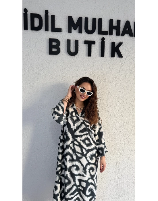 Haki Batik Desenli Elbise