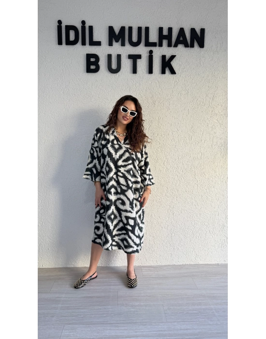 Haki Batik Desenli Elbise