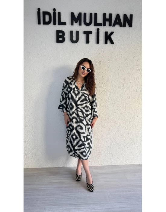 Haki Batik Desenli Elbise