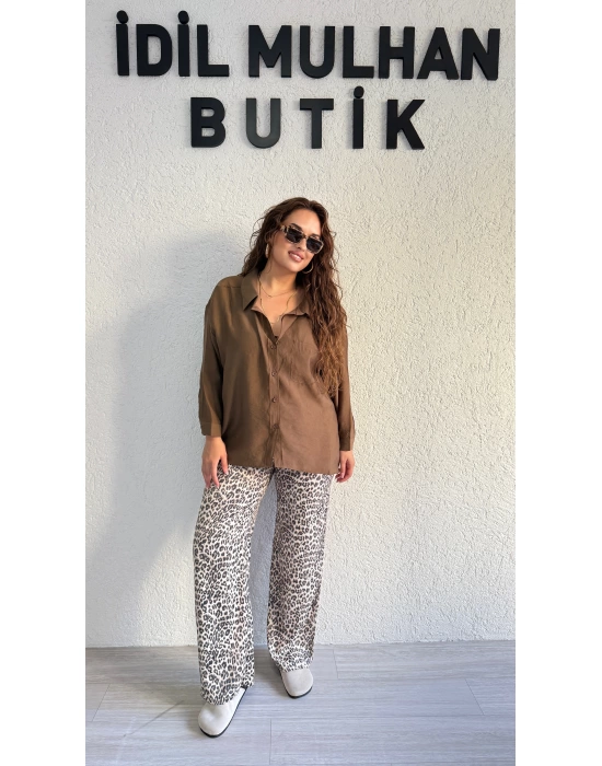 Kahverengi Tensel Oversize Gömlek
