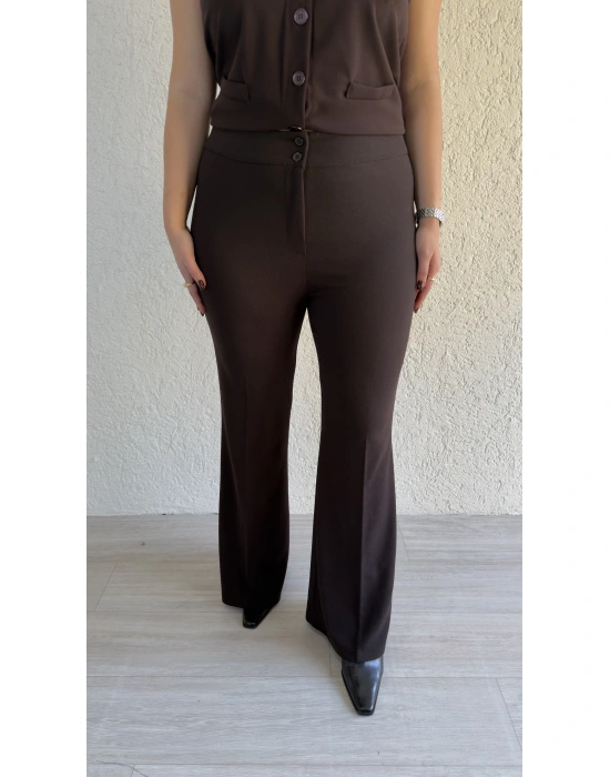 Kahverengi Yüksek Bel İspanyol Paça Pantolon