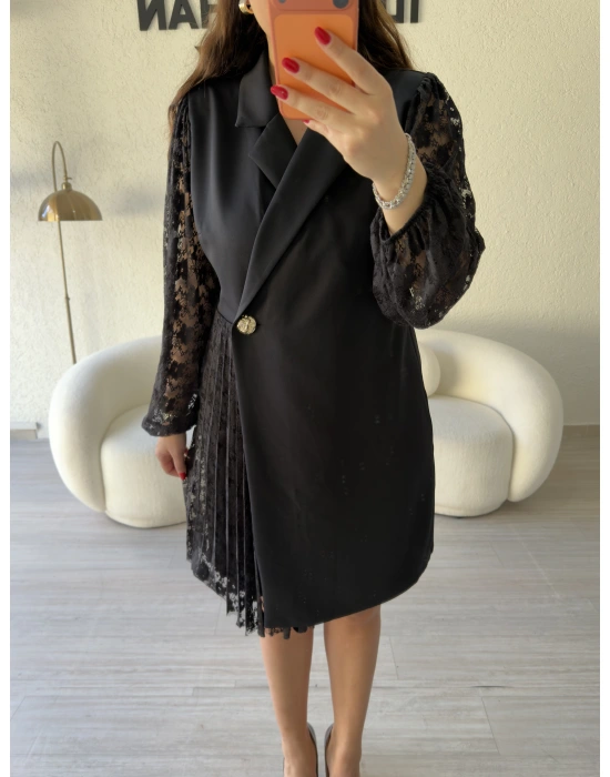 Kruvaze Kesim Dantelli Premium Elbise