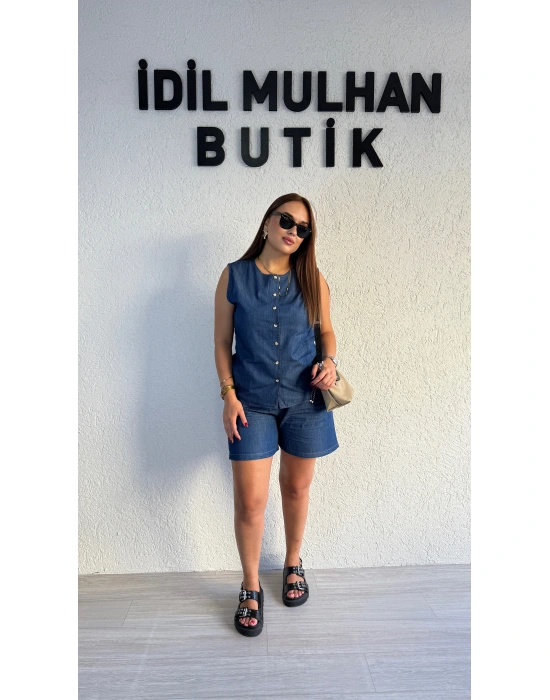 Lacivert Kot Rengi Şortlu Takım