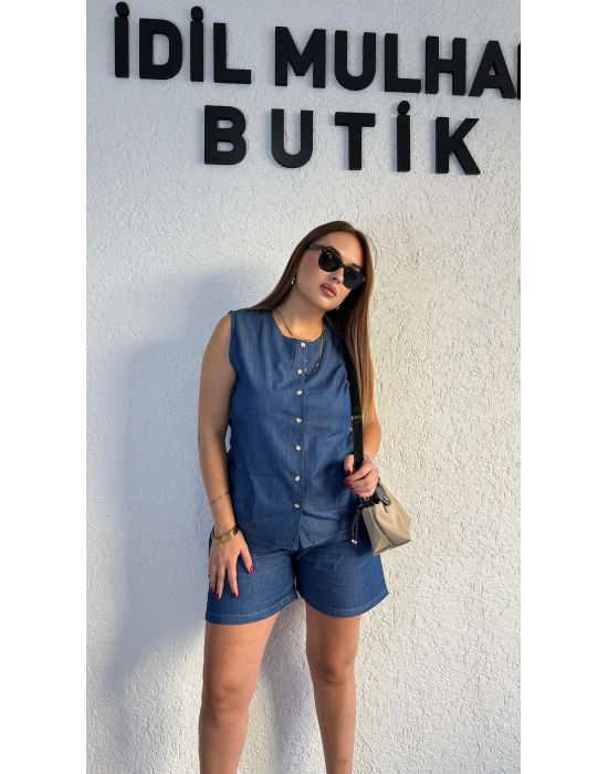 Lacivert Kot Rengi Şortlu Takım